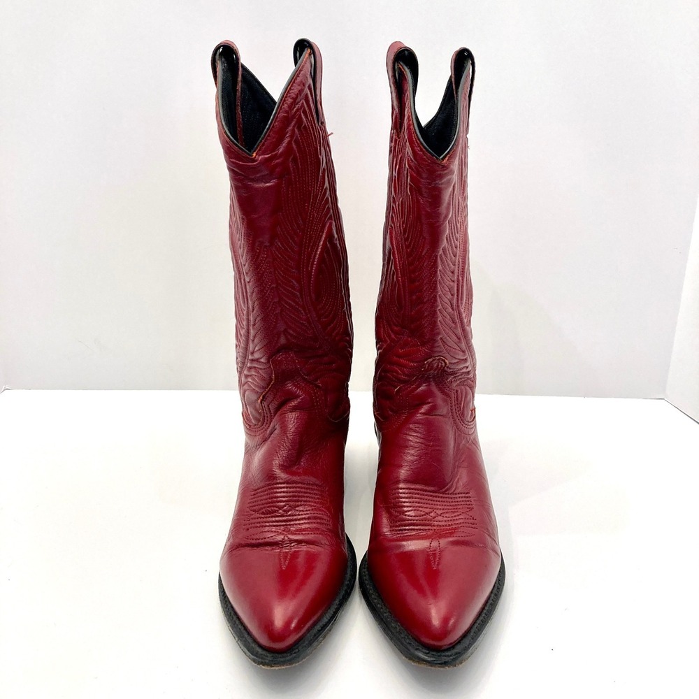 Abilene 9052 Red Leather Cowboy Boots Womens 6 Western Pointed Toe Mid Calf - Picture 4 of 9